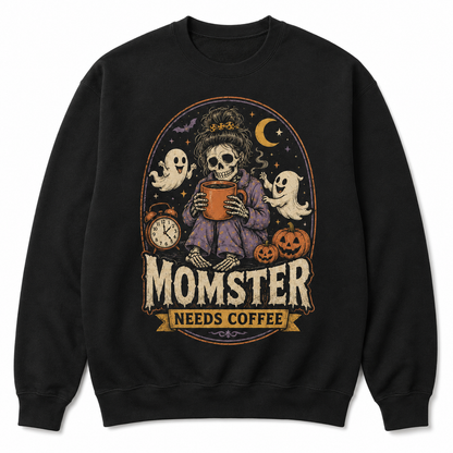 Momster Needs Coffee Halloween Skeleton Shirt
