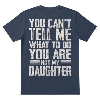  black cotton graphic tee with distressed white typography reading You Can't Tell Me What To Do